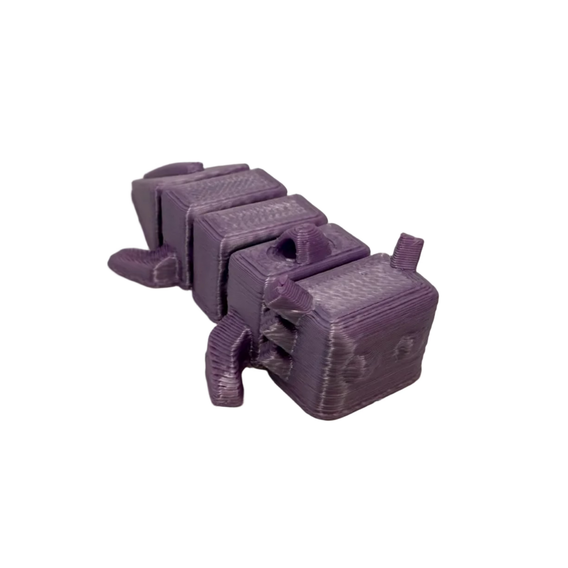 Purple 3D-printed object on a white surface
