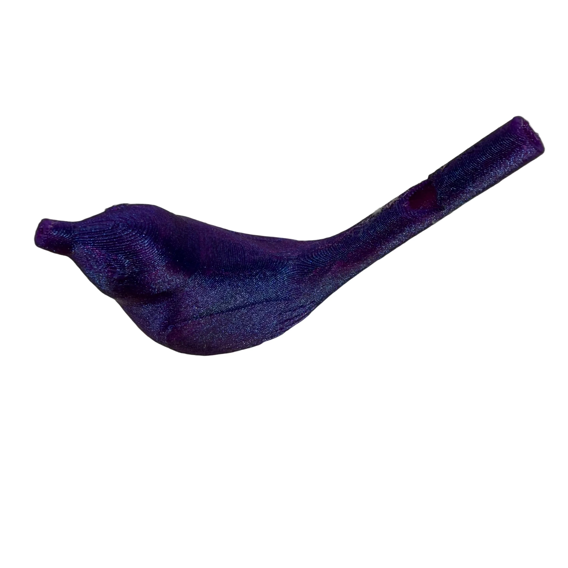Purple bird-shaped object on a light gray background
